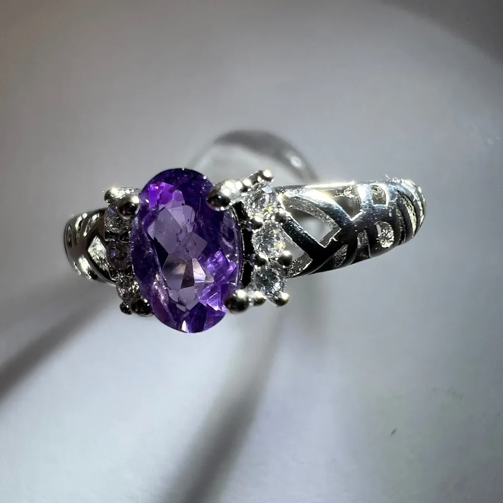 Adjustable Dainty Amethyst Ring Boho Crystal Jewelry Size 5.5 Stackable‎ Ring